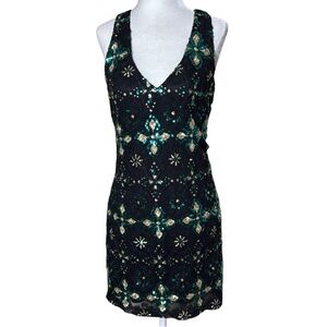 ARK & CO Elegant Black and Green Sleeveless Dress Sequins Dress Size Small